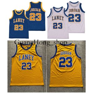 GH 23 Michael Jor Dan Laney High School College Basketball Jersey Branco Azul Amarelo Tamanho S-XXL