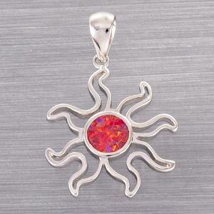 Подвесные ожерелья Kongmoon Hollow Sunburst Red Fire Opal Silver Learnry Jewelry для женщин ожерелье