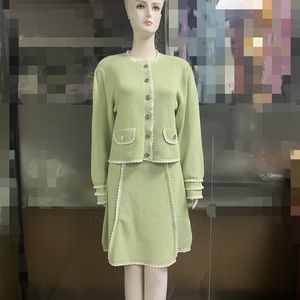 سترات نسائية Sandro Bean Paste Green Lace Embroidery Puff Sleeves Cardigan Jacket