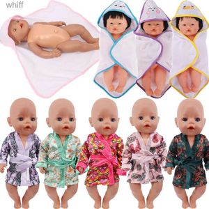 Handelsrockar Dollkläder Badrock Set Pyjamas för 18 tum American Doll Girls 43 cm New Reborn Baby Doll Generation Print AccessoriesL231123