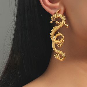 S3866 Fashion Jewelry Exaggerated Golden Dragon Earrings For Women Retro Stud Earrings