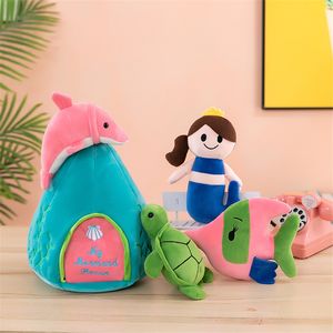 Cartoon Ocean Castle Puzzle infantil Plush Toy Dolphin Dolls Dolls Mermaid Doll Baby Presente LA622