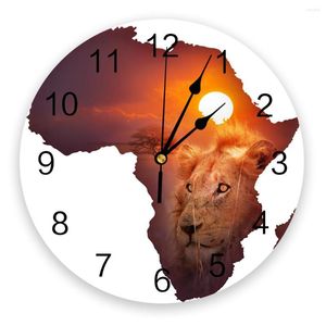 Настенные часы карта тарелка Lion Clock Home Decor Silent Modern Design Living Room Digital