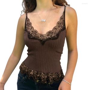 Женские танки Женщины вязаные топ Camisole маленький жилет Cresp Crop Deep V Sece Lace Slim Pit Strip Sexy Camisoles Женская футболка