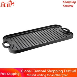 BBQ Tools Accessories Cookware BBQ Cast Iron Double Reversible Grill and Griddle Kitchen Camping Supplies Barbecue 231122