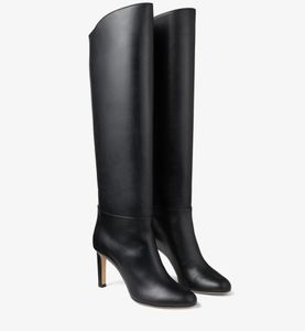أحذية شتوية طويلة من الجلد الأسود نساء مضخة الكعب Karter 85mm أسود العجل الجلود الجلود عالية الركب