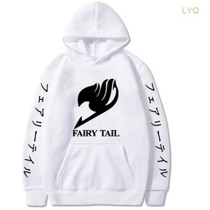 Herrtröjor tröjor japan het anime fairy svans män kvinnor långärmad tröja manga svart par överdimensionerade casual hooded kläder 4m3d