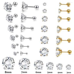 Stud Earrings 1Pair All Size 2mm To 8mm Screw-back 316l Stainless Steel Classical Round White Zircon Earring No Fade Allergy