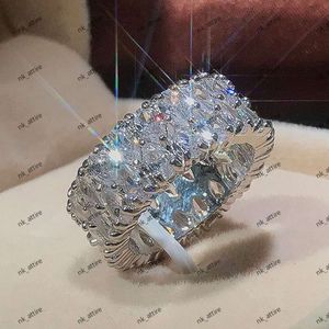 Sterling Sier 100% skapade fulla diamanter Gemstone Wedding Engagement Ring Fine Jewelry Gift for Women Whole