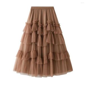 Skirts Pleated Tulle Long For Women Fashion Irregular Ruffles Ball Gown Summer Skirt Female Korean High Waist Midi