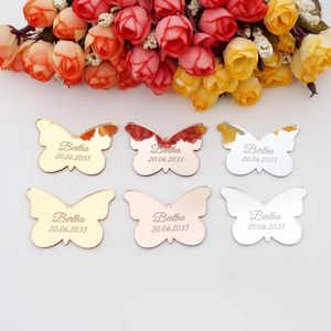 Party Supplies 30st Custom Wedding Acrylic Mirror Taggar Personlig Gästgåva Söt fjäril för baby shower Favors Diy Accessory