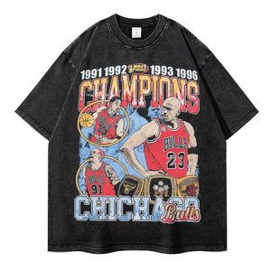 Erkekler ve Kadın Tişörtler260g Yıkanabilir T-Shirt 5/4 Kollu Basketbol Amerikan Sokak Trend Anime Dunk Master Kısa Kol T
