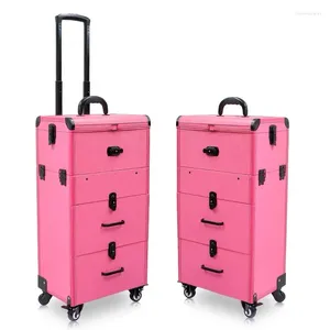 Resväskor kvinnor stora kapacitet vagn kosmetisk rullande bagagepåse naglar makeup verktygslåda multi-lagers skönhetstatuering