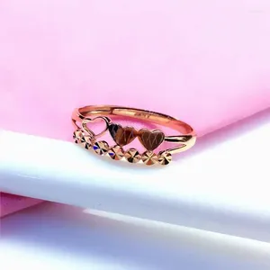 Cluster Rings Pure Russian 585 Women's Colored Gold Peach Heart Open Ring Plated With 14K Rose Simple Shiny Fashion Classic Design