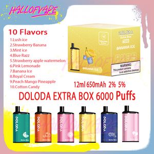 Оригинальные электронные сигареты DOLODA EXTRA BOX 6000 Puff, 12 мл, сетчатая катушка, 2%, 5%, уровень, 650 мАч, перезаряжаемая аккумуляторная батарея Bettery, 10 вкусов, одноразовые сигареты для вейпа, 6k