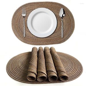 Table Mats 3PCS Cotton Yarn Oval Placemat Japanese Ramie Insulation Pad