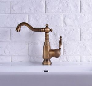 Bathroom Sink Faucets Antique Brass Single Handle Kitchen & Faucet Deck Mounted Basin Mixer Taps Swivel Spout Wsh116