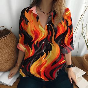 Bluzki damskie płomienie koszulki z długim rękawem w 3D.
