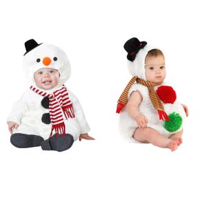 Rompers julkläder baby snögubbe romper spädbarn pojke flicka xmas cosplay kostym fleece varm hoodie jumpsuit halsduk set för född 231123