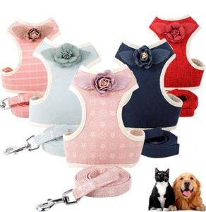 Mode blomma husdjur sele hund koppel set luft nylon mesh valp små hundar katt väst blomma kläder tillbehör hund väst chihuahua6447264