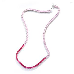 Choker Cwwzircons Chic Bling Pink Red Cubic Zirconia Round Chain Link Link Tennis CZ Necklace for Women Trendy Jewelry Gift Cp117