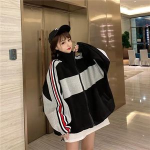 Kvinnors hoodies höst och vinter mångsidig koreansk version lösa jackor toppar raglan hylsa tröja med ficktröja förtjockad i