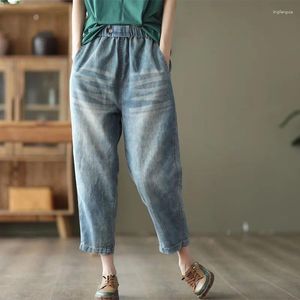 Frauen Jeans Ankunft 2023 Frühling Sommer Frauen Elastische Taille Vintage Blau Lose Alle-Matched Casual Baumwolle Denim Harem Hosen c893