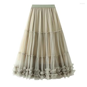 スカートsurmiitro tutu tulle long skirt for women 2023韓国のファッショナブルな美学階層メッシュハイウエストプリーツマキシメス