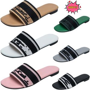 Paris Embroidered Dazzle Designer Slippers Womens Sandals Summer Beach Stripes Casual Flat Slippers Sliders women ladies flip flops Embroidery C Double Mules 37-42