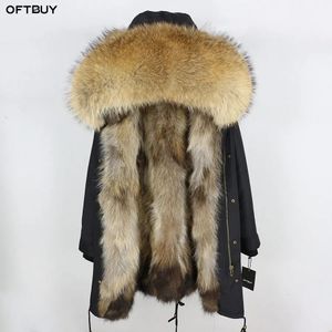 Damen-Fell-Imitat-Echtmantel-Winterjacke, langer Parka, wasserdicht, großer natürlicher Waschbärenkragen, dickes, warmes Fuchsfutter 231122