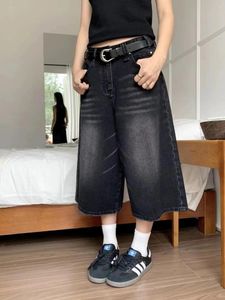 Kvinnors jeans Y2K Retro Women Low Rise Jorts Borstade svart tvätt beskuren baggy wide ben frayed denim Short Pants Fashion