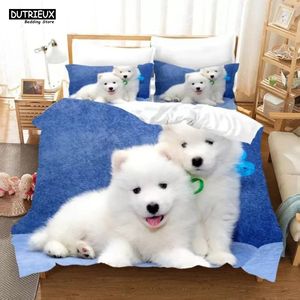 Set di biancheria da letto Smiling Angel Samoiedo Set Cute Dogs Puppy Copripiumino Singolo Queen King Full Husky Kids Child Room Decor 231122