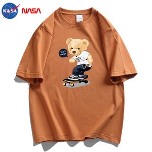 men and women T-ShirtsSkateboard Bear Short Sleeve T-shirt Men's and Women's Fashion Versatile Casual Top Summer New Loose Couple Wear Pure Cotton T-shirt