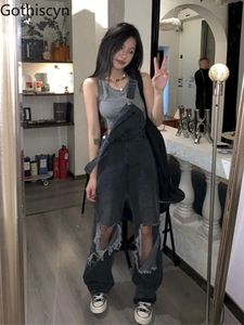 Women's Jean Jump Suit Summer Hole Denim Overalls Oversized Jeans High Waist Girl Style Street Trousers Female 230422