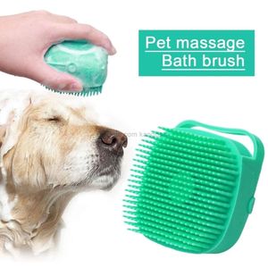 Badrum hund grooming kam hund bad rengöring borste massage handskar mjuk säkerhet silikon kammar med schampo box husdjur tillbehör för katter duschverktyg