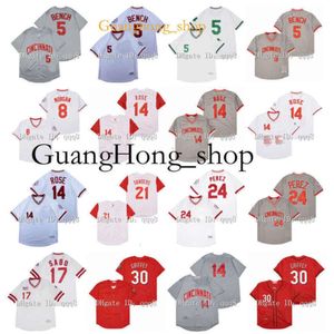 Guanghong Vintage Cincinnati Pete Rose Jersey Joe Morgan Ken Griffey Jr Johnny Bench Barry Larkin CHRIS SABO Dave Deion Sanders Perez Concepcion Retro Rare