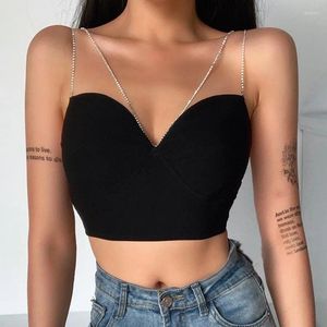 Women's Tanks Classic Black Camisole Kvinnor V-hals Diamond Shoulder Strap Back dragkedja Sexig skörd Top Bustier Bra Night Club Party Tank Topps