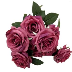 Dekorativa blommor One Silk Rose Bunch Flower 9/10 Heads Artificial French Branch For Wedding Centerpieces Home Table Floral Deco