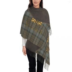 Halsdukar läder och tartan sassenach slända mönster tassel halsduk kvinnor mjuk sjal wrap damer vinter