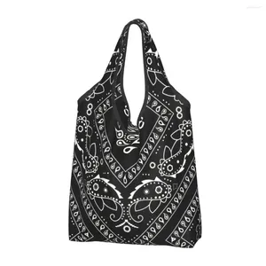 Sacos de compras preto bandana padrão mercearia tote mulheres moda paisley estilo shopper ombro grande capacidade bolsa