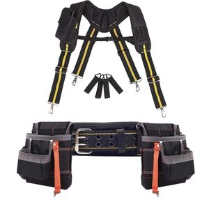 Tool Bag 4Pcs Tool Belt Suspenders Bag Set Adjustable Lumbar Support Tool Belt and Yoke-style Suspenders for Carpenter Electrician 231122