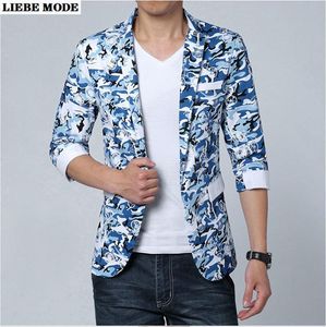 Men's Suits & Blazers Mens Summer Short Sleeve Blazer Homme Elegant Floral Print Stylish Casual Slim Fit Suit Jacket Blue Plus Size 4XL 5XL