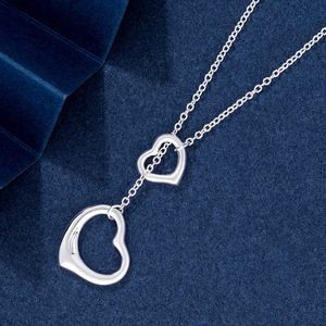 Designer Brand Tiffayss double love lock ring female V-gold high-end fashionable light and luxurious versatile heart-shaped ins collarbone chain
