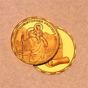 Sanat ve El Sanatları 24K Gold Kaplama St Saint Christopher Bizi Para Token Madalyası