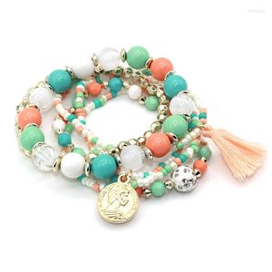 Charm Bracelets 2023 Fashion Women's Bohemian Candy-colored Natural Stone Shambhala Crystal Beaded Bracelet&bangel Tassel Portrait