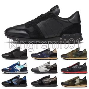 Designer tênis homens sapatos de couro de bezerro camuflagem sneaker malha tecido borracha formadores triplo preto branco rebite treinador luxo parafuso prisioneiro sapato