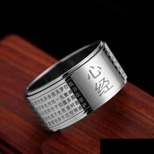 Eheringe Eheringe Herren Chinesischer Buddhistischer Herz-Sutra-Spinnerring Powerf Rimbuu Glaube an die Finger für Männer Amet Mantra Band Dro Dhiwh