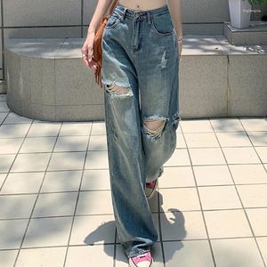 Women's Jeans Baggy Blue For Women 2023 High Waist Loose Wide Leg Casual Ripped Trousers Korean Y2K Streetwear Denim Pants Clothes