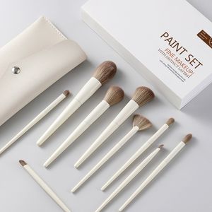 10 x conjunto de pincéis de maquiagem branco macio pó solto fundação blush ferramentas cosméticas sombra de olho iluminador kit de pincel de maquiagem com saco