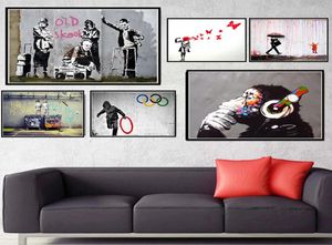 バンクシーストリートグラフィティコラージュモンキーキャンバスペインティングポスターとプリントノルディックスタイルの壁アート写真リビングルームの家の装飾F3597878